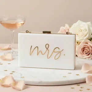 Personalized Mrs Clutch Purse | Bridal Shower Gift | Custom Name Acrylic Bag | Wedding Gift | Bride Gift | Honeymoon Accessory | Gold Script