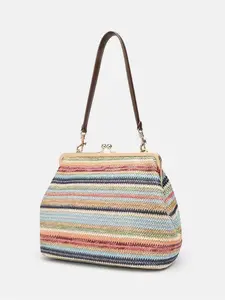 High-Quality Woven Handbag for Women, Colorblock Striped Shoulder Bag, Vintage Shell Bag, Fashionable Versatile Commute Bag