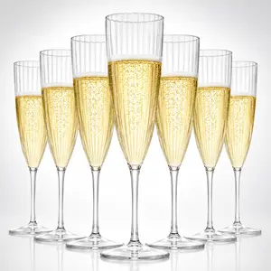 36-Pack Clear Plastic Champagne Flutes, 6 oz - Shatterproof Reusable Pre-assembled Wine Glasses for Weddings, Parties, Birthdays, and Mimosas