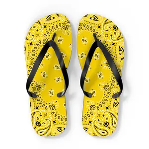Yellow Bandana Flip Flops, Summer Beach Sandals, Tropical Vacation Slippers, Boho Chic Footwear, Resort Wear Accessories
