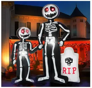 6Ft Halloween Inflatables Outdoor Decorations, Skeleton Family with Red Eyes Blow Up Decoration with Red LEDs for Halloween Party Indoor Outdoor Yard Garden