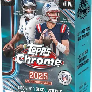 Topps Chrome 2025 NFL Trading Cards - Look for Red White & Blue Refractors Chase Rare Relics Key's 50 and Fanatical Inserts