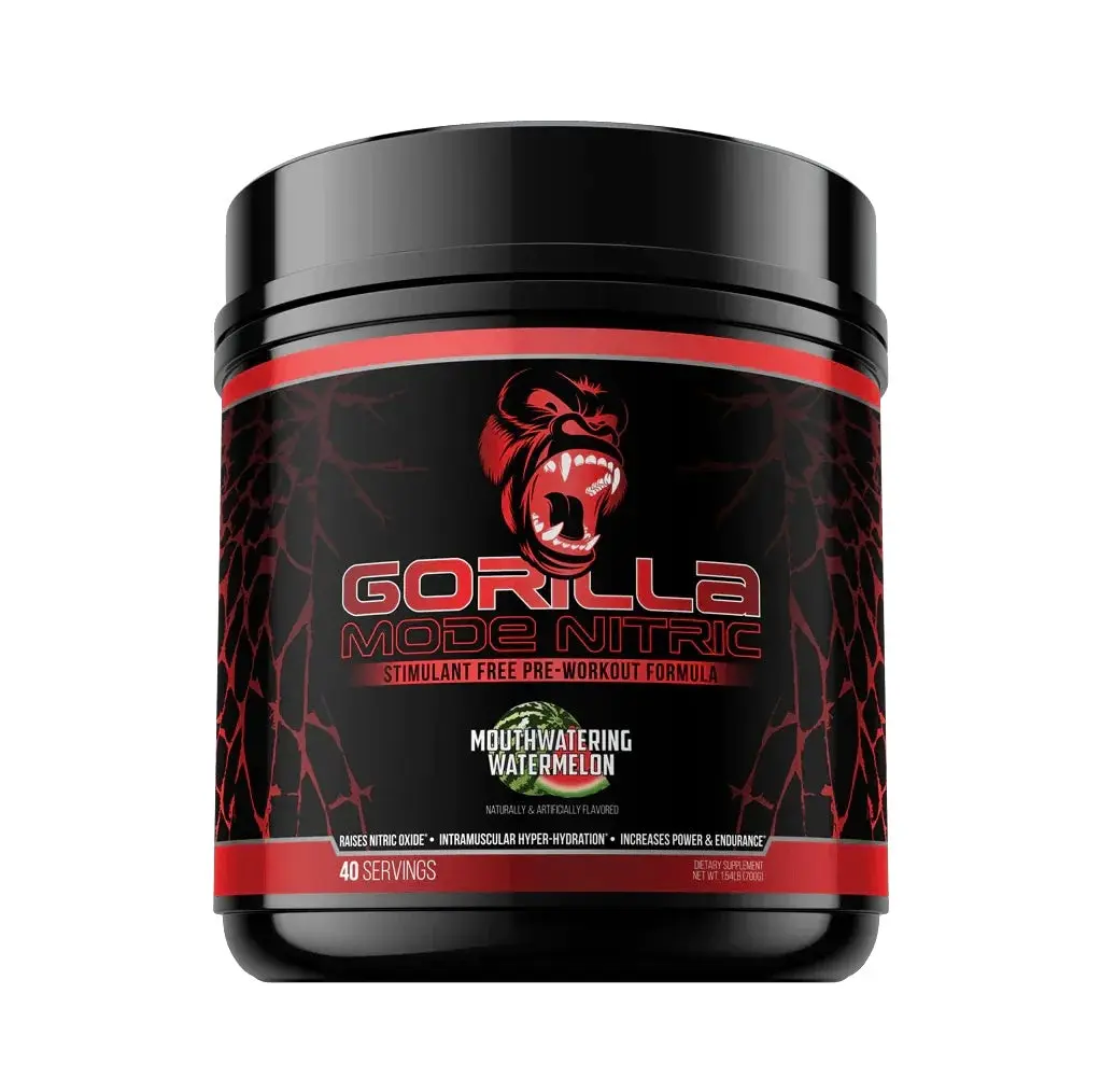 Gorilla Mode Nitric Stim-Free Pre-Workout | 40 Servings | Non-Stim Pump & Vasodilation Formula | 10G L-Citrulline + Creatine + Nitrates | Caffeine-Free, Naturally Colored