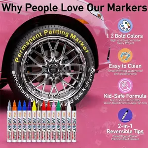 12-Color Tire Marker Pen,Oil-Based Tire Lettering & DIY Detail Pen,Permanent Paint Marker,Waterproof, Quick-Dry, Long-Lasting Marker for Tires, Rims, Auto Parts & Tools,Car Mods, DIY Custom Art, Holiday Gift,New Year Gift Durable