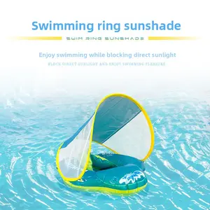 Summer Baby Inflatable Swim Ring With Sun Protection Canopy Easy Install Infant Outdoor Pool Water Float Toy