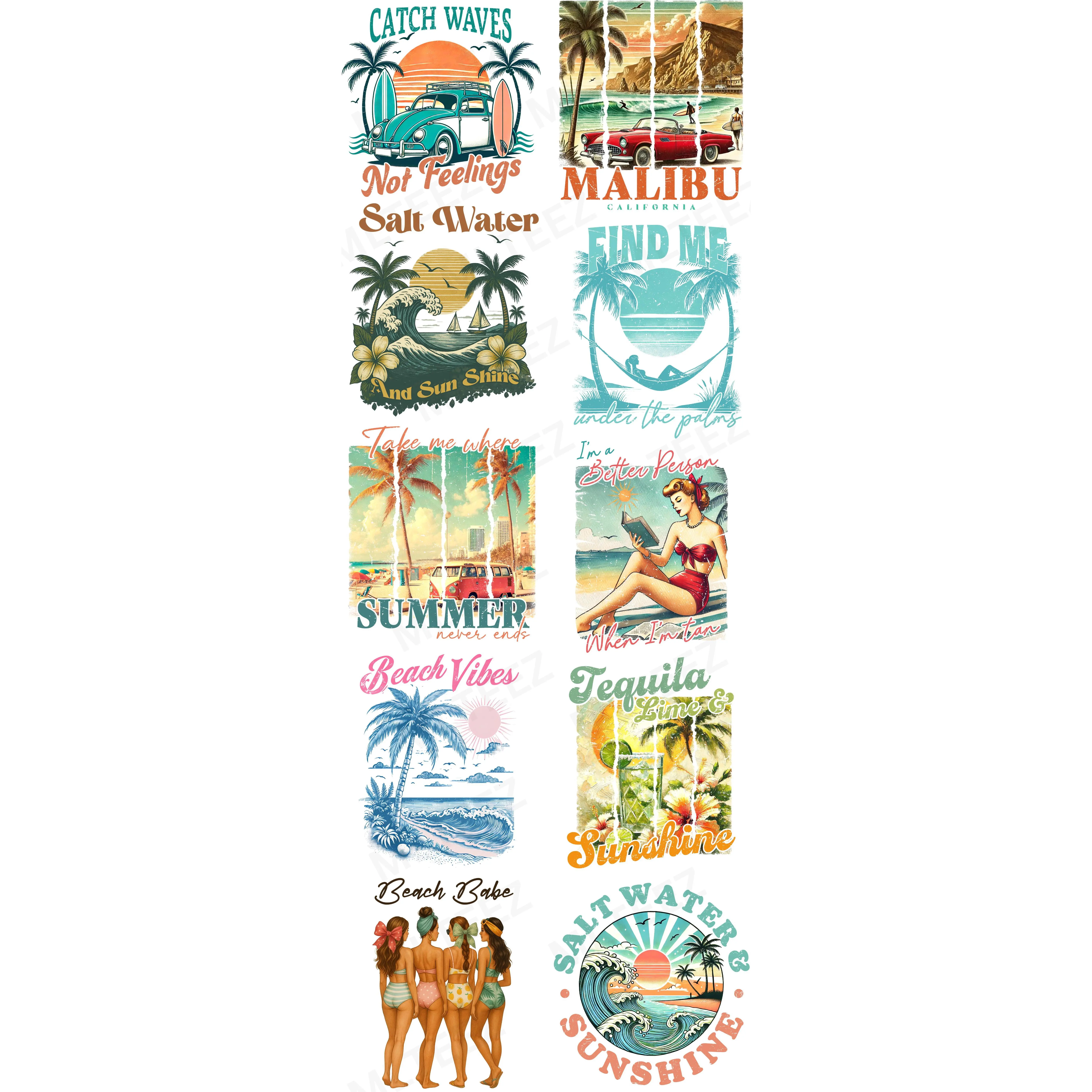 CATCH WAVES NOT FEELINGS PREMADE GANGSHEET  - 22X60  DTF TRANSFERS - DIRECT TO FILM