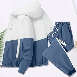 Men's casual sports suit, spring and autumn hooded jacket and pants, 2-piece men's fashionable sports suit, youth fashion trend, contrasting color design, perfect as a gift for friends and husbands
