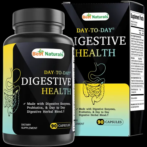 Best Naturals Day-to-Day Digestive Support 90 Veg Capsules - Made with Digestive Enzymes, Probiotics, & Herbal Blend - Made in The USA