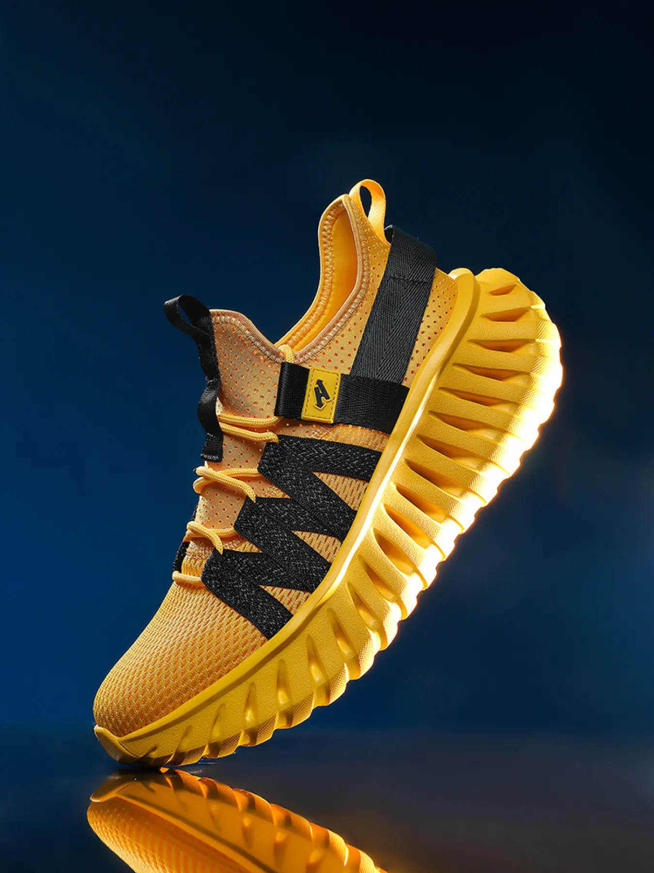 Men's Yellow & Black Color Block Breathable Mesh Sneakers, Breathable Shoe, Stripe Decor, Anti-Slip Sole, Trendy Sports & Daily Wear