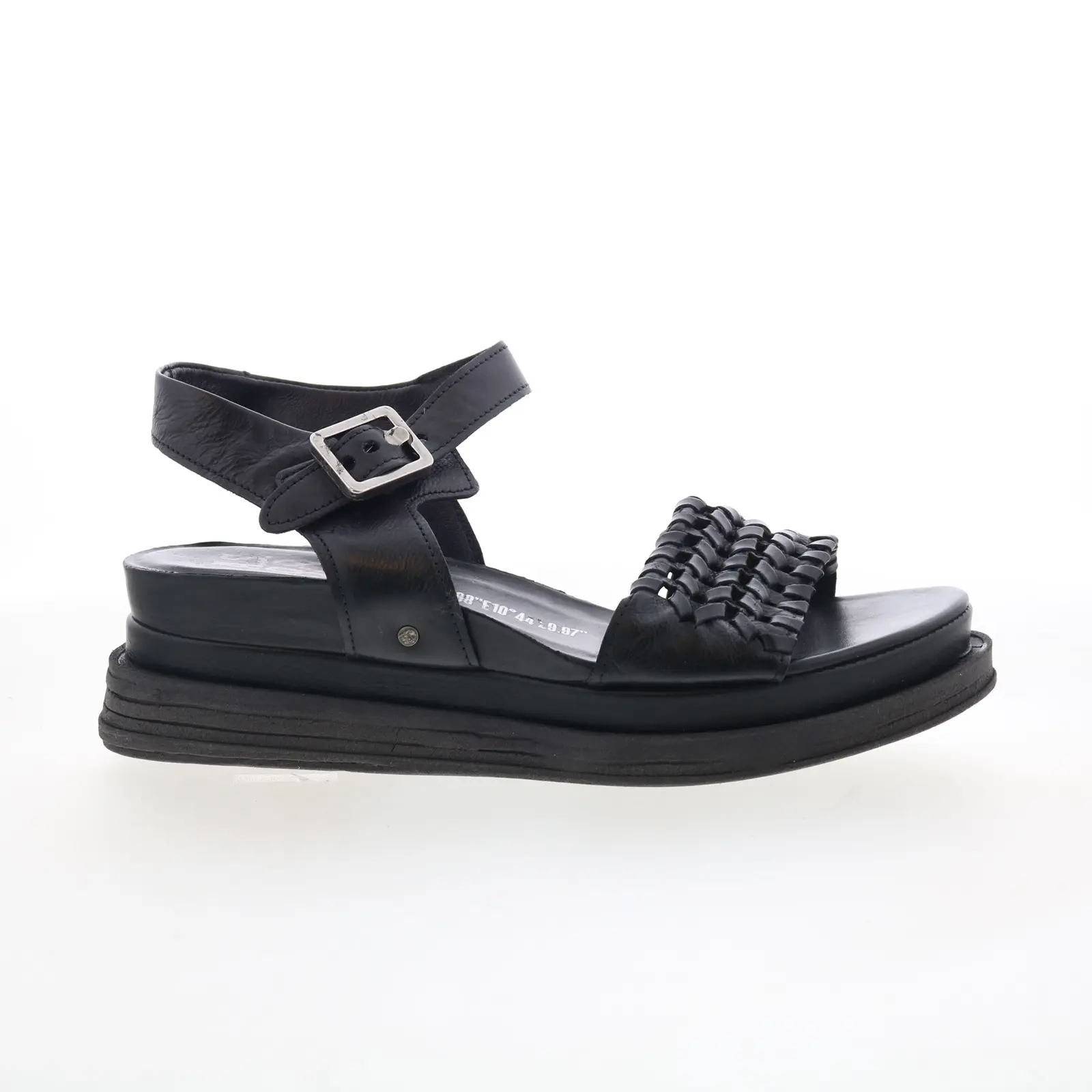 A.S. 98 Landon Womens Black Leather Hook & Loop Platform Sandals Shoes