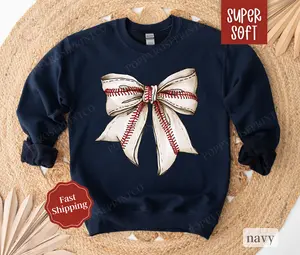 Baseball Bow Sweatshirt, Game Day Baseball Crewneck, Womens Sweatshirt, Fall Sweater