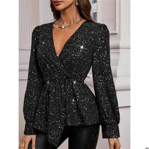 Asymmetric Hem Glitter Shirt