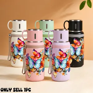 1pc 20oz Stainless Steel Tumbler with Colorful Butterfly and Flowers Print, Suitable for Sports, Fitness, Outdoor Travel Outdoor durable large capacity Hiking Stainless Steel Cup Suitable for gifts for friends Thermo Tumbler Insulated Tumbler Mug