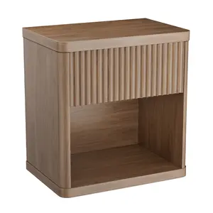 Explorinox Fluted Nightstand Modern Bedside Table with Storage Drawer and Open Compartment Rounded Corners Side Table for Bedroom Living Room Small Spaces