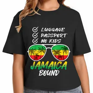 Vintage Graphic T-Shirt, Unisex 100% Cotton Top with Funny Jamaica Theme Print and Short Sleeves for Casual Streetwear