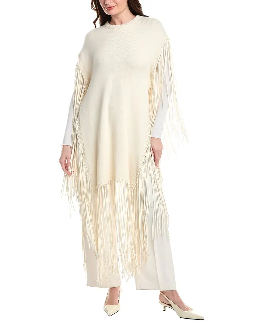 Valentino Leather Fringe Wool & Cashmere-Blend Poncho