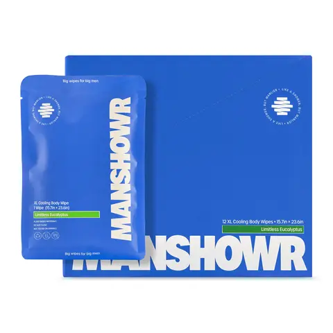 Manshowr XL Cooling Body Wipes (23inx16in) -  Limitless Eucalyptus - 1 Box (12 Wipes) -  Big Wipes For Big Men.
