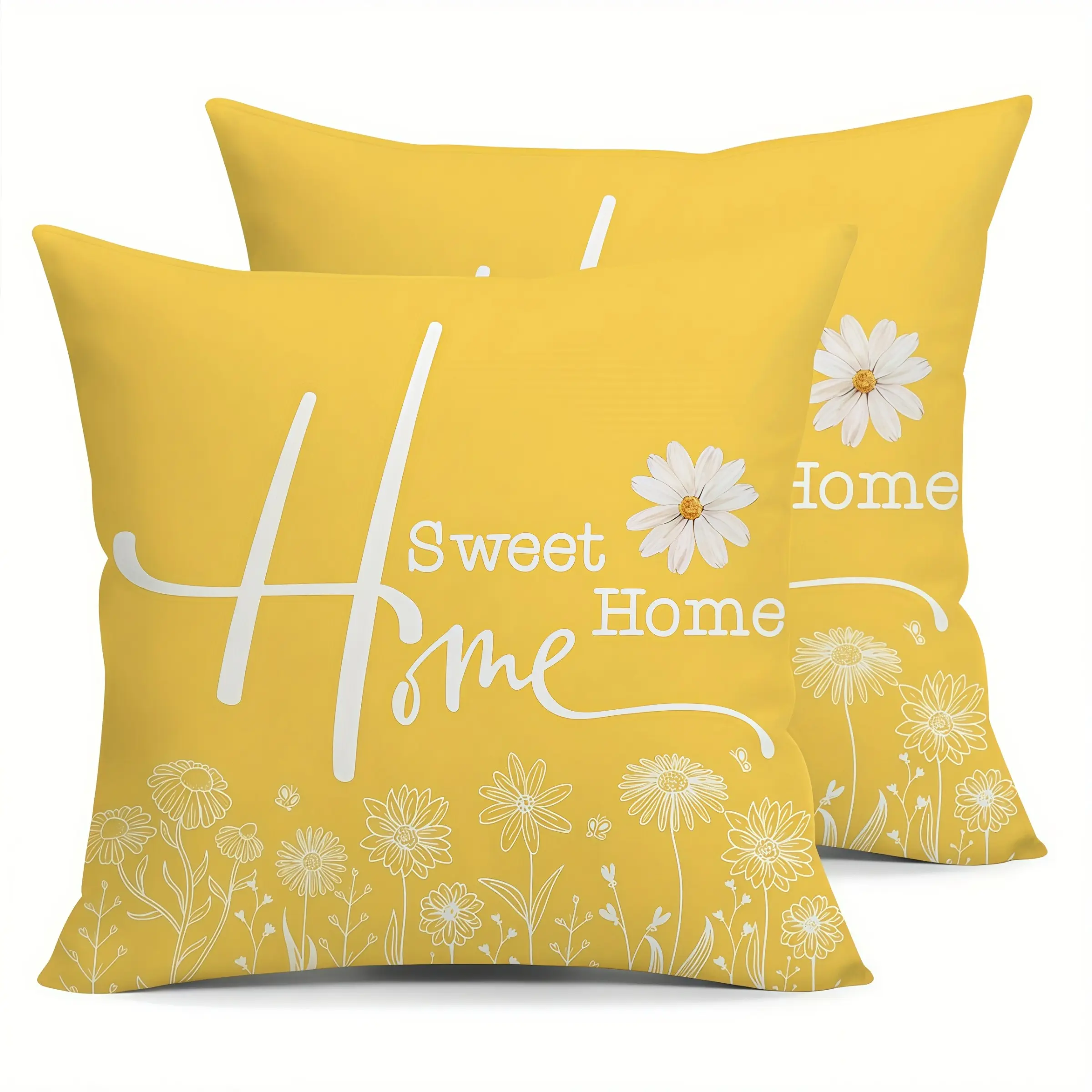 2pcs-Yellow Daisy Spring Themed Throw Pillow Covers, Home Spring Décor Products, Suitable Living Room, Bedroom, Sofa and Bed Decoration, 2D Flat, Single Sided Printing, No Pillow Core
