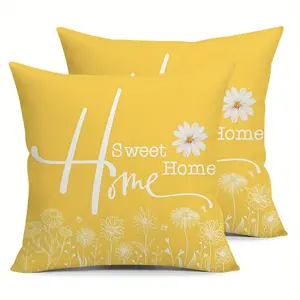 2pcs-Yellow Daisy Spring Themed Throw Pillow Covers, Home Spring Décor Products, Suitable Living Room, Bedroom, Sofa and Bed Decoration, 2D Flat, Single Sided Printing, No Pillow Core