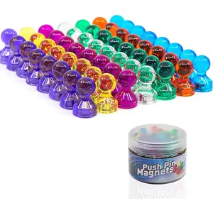 X-RM01 56 Colorful Magnets for Whiteboard | 7 Assorted Color Strong Push Pin Magnets | Perfect Magnetic Push Pins to use as Refrigerator Magnets, Whiteboard Magnet, Classroom Magnet