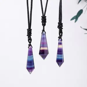 Rainbow Fluorite Conical Pendulum Necklace Pendant Natural Healing Crystal Gorgeous Stone Gemstone Jewelry Energy Love Girlfriend Boyfriend Souvenir Valentine Anniversary New Year Christmas Halloween Birthday Gift