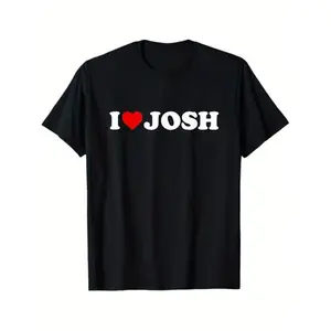 clothing merch flash sale I Love Josh Heart Graphic T-Shirt - Lettering & Red Heart Design, Unisex Casual & Athletic Round Neck Short Sleeve Tee, S-XXXL Sizes, Black Shirt for Men Women - Gift for Josh Fans