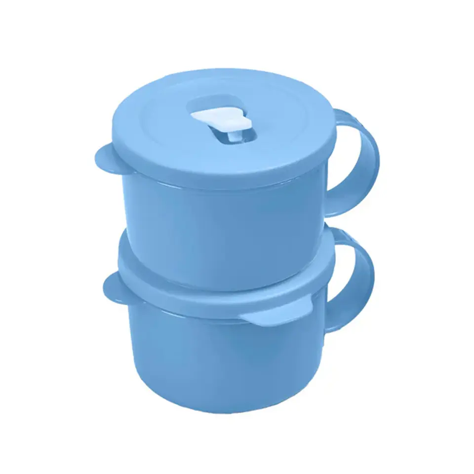 CrystalWave Plus Soup Mugs Set (2) - 2-Cup Microwave-Safe Mugs with Vented Leakproof Lids, Stain Guard, Easy-Grip Handle, Cobalt Blue