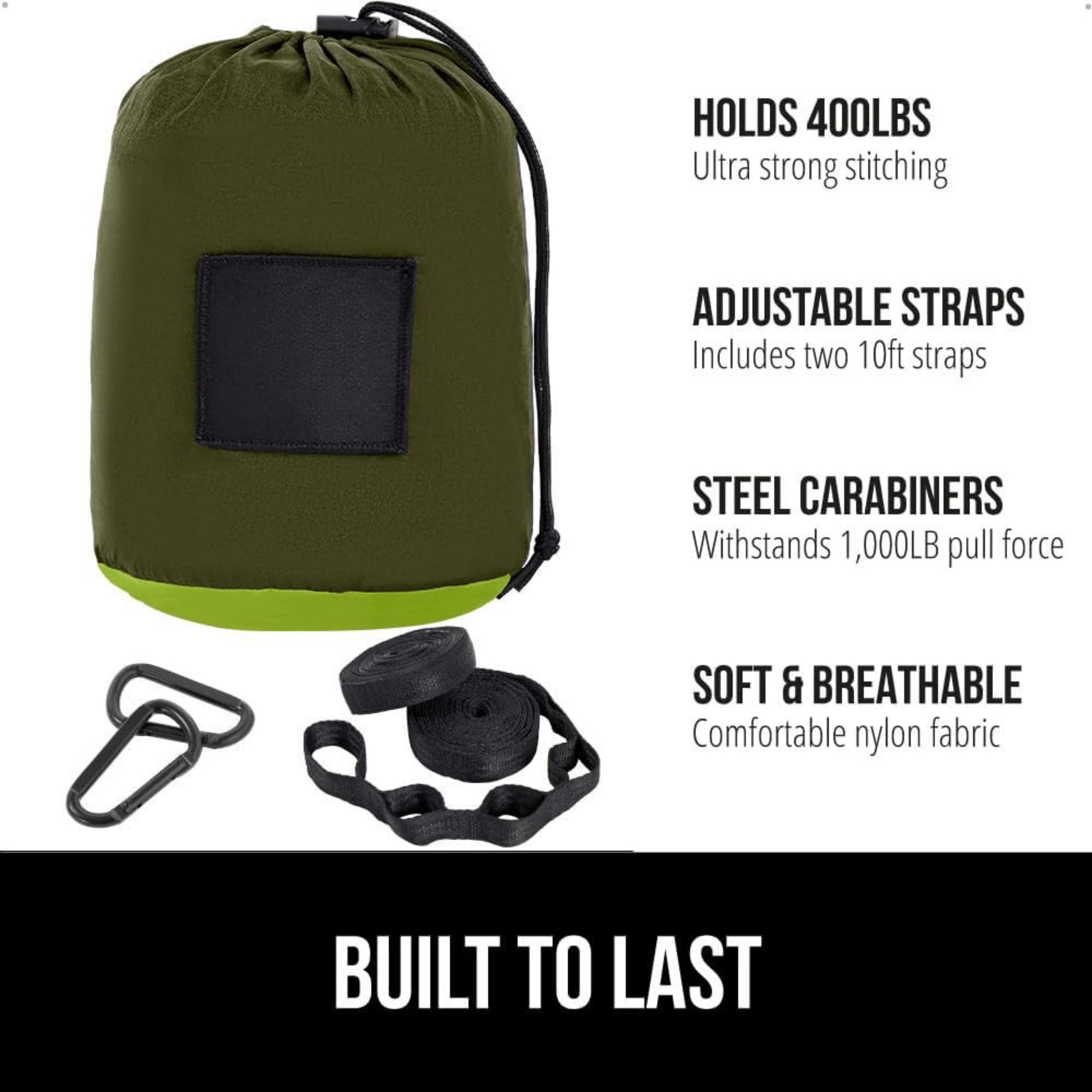 Portable Camping Hammock Single Durable Parachute Nylon Hammock with Strong Tree Straps, Easy Setup Lightweight Travel Hammock for Hiking, Backpacking, Beach & Outdoor Camping Gear, Compact Carry Friendly, Green