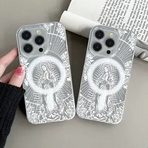 Virgin Mary Patterned Phone Case, All Inclusive Magnetic Clear TPU Shockproof Case is a cell phone accessory that fits iPhone 16 Pro Max, 11, 12, 13, 14, 15 and other models. Cell phone case for smartphone protection.