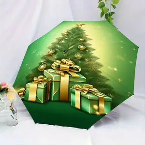 Auto Open Close Umbrella, Christmas Tree Design, 8 Ribs Strong Structure, Portable Travel Umbrella, Women's Party Daily Use, Outdoor Accessory, Automatic Umbrella
