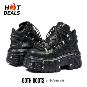 VIMISAOI Womens Goth Platform Ankle Boots Round Toe Chunky Block High Heel Lace Up Studs Motorcycle Combat Party Rave Punk Concert Fashion Booties Jennifers Body Ankle Boots