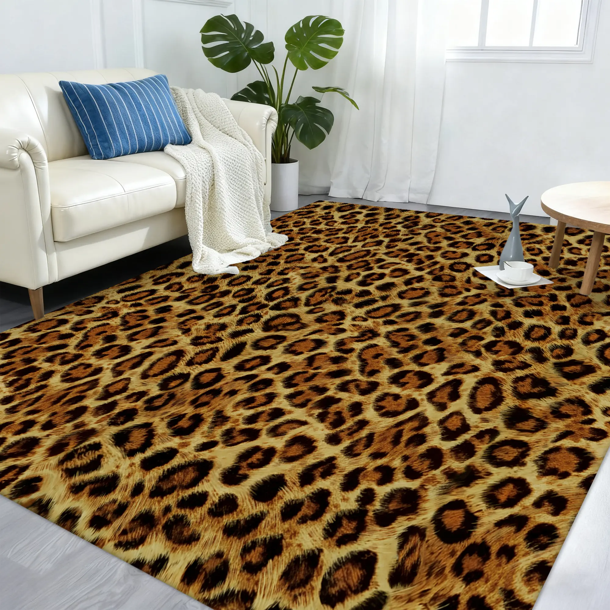 Area Rug for Living Room Machine Washable Leopard Print Area Rug, Soft Low-Pile Non-Slip Rug for Living Room & Bedroom, Bold Animal Print Home Decor