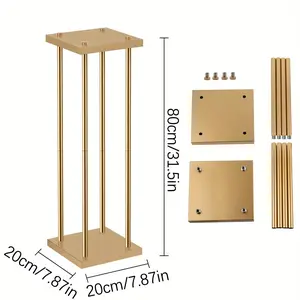 [Golden Vase] 4pcs Golden Metal Vase Column |   31.5inch/80cm High Geometric Centerpiece Stands, Wedding Centerpieces Rectangular Flower Display Rack for Wedding, Party Decoration