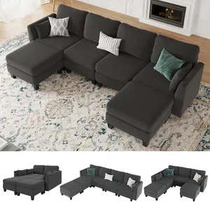 【3 Packages】Modular Sectional Sofa, Convertible U Shaped Sofa Couch with High Density Memory Foam, 6 Seat Comfy Modular Sofa Couch for Living Room, Modern U Shaped Sectional Sofa