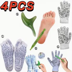 4pcs Foot and Hand Massage Tools Unisex Pressure Point Reflexology Socks Set Reflexology Massage Socks and Gloves Set Acupuncture Socks Kit Foot Massage Gloves Sock Guide for Men'S and Women'S Massage Therapy Essentials
