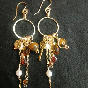 Amber and Tigers eye cluster dangles