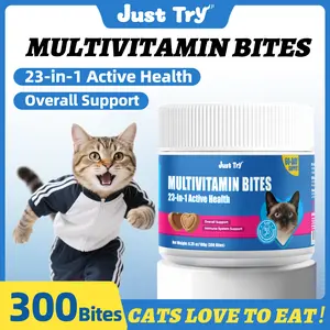 Just Try Multivitamin bites，Overall Health Support Cat Vitamins & Supplements - with Taurine, Biotin, Omega 3 for Immune, Skin, Coat, Heart, Eye & Urinary Health - Daily Cat Treats for Indoor Cats