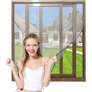 Adjustable DIY Magnetic Window Screen Max 60"x 48" Fits Any Size Smaller Gray Frame Fiberglass Mesh with Extra Accessories