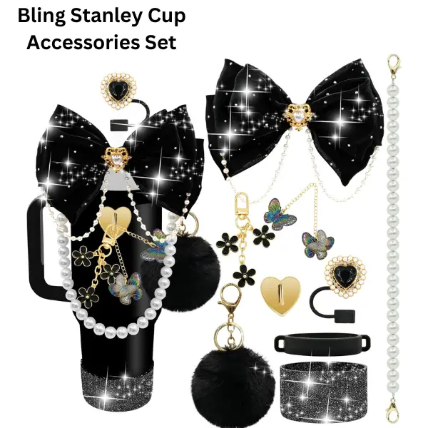 Bling Stanley Cup Accessories Set for 40 30 20 oz Tumbler Bow Straw Topper Boot Charm Summer Gift Birthday Gift