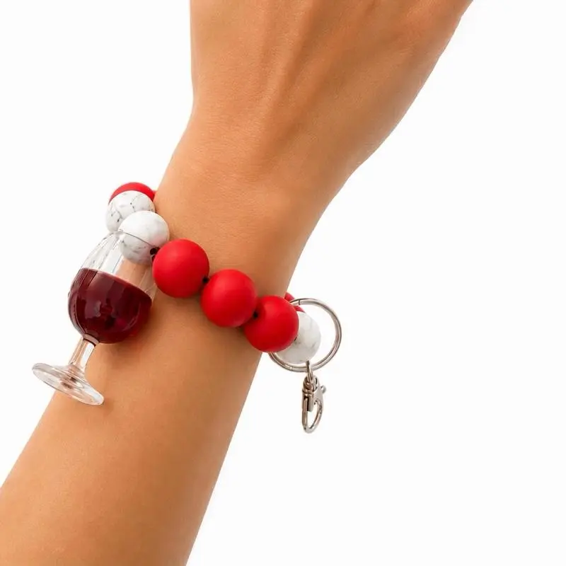 Wine Red Wristlet Keychain for Women, Simple Silicone Beaded Bangle, Flexible and Portable Key Ring Holder for Daily Carry, Stretchy Strap, Fashion, Minimalist Keychains, Choking Hazard Is A Small Ball, Stretchy Hold, Wristband Keychains