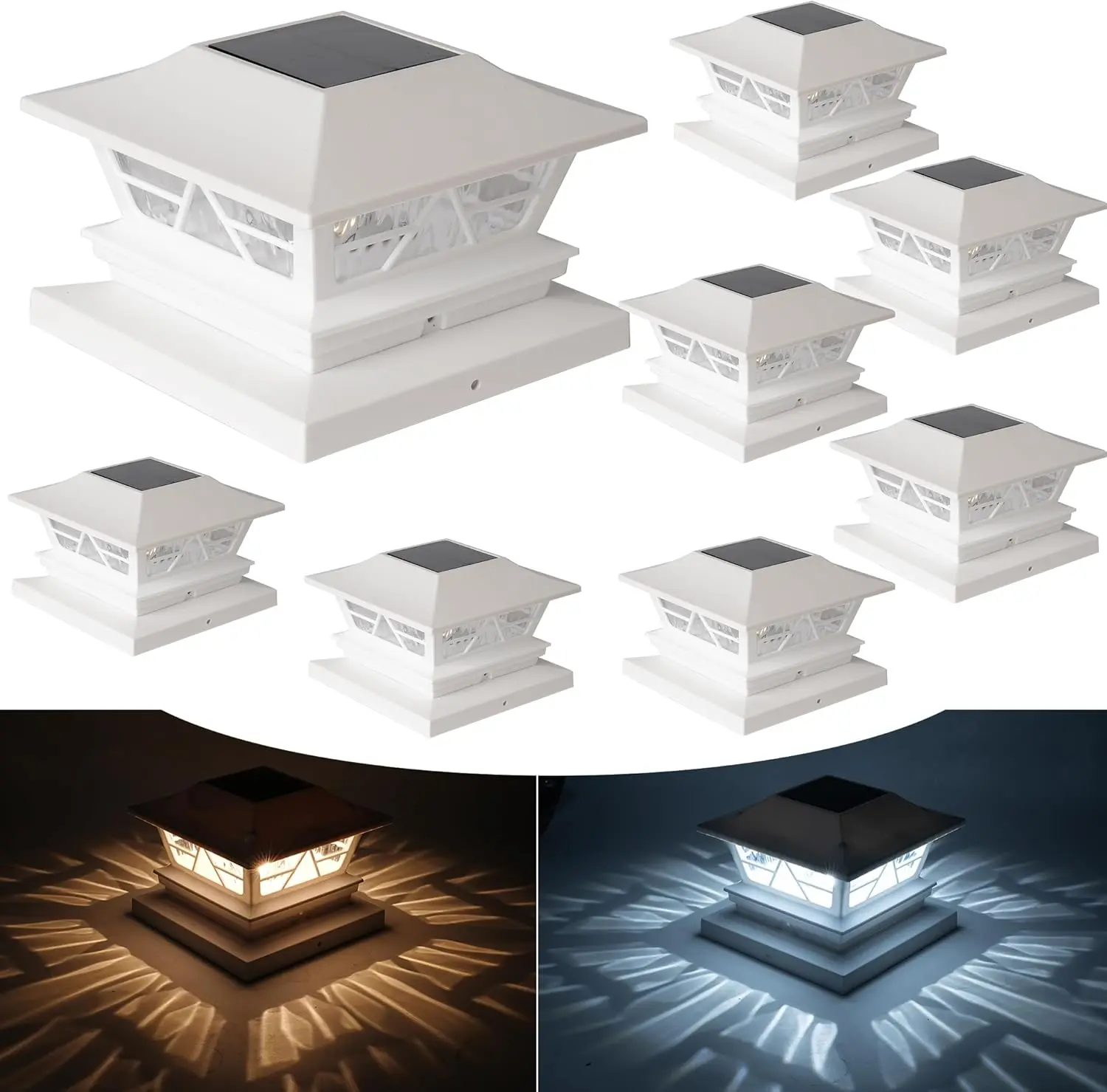 4/6/8 Pack 4x4 5x5 6x6 PostsSolar Outdoor Fence Post Lights, 2 Modes Post Cap Lights Waterproof Color Changing Warm White/Cool White for Yard, Garden, Porch, Patio Decor outdoorfun summergarden