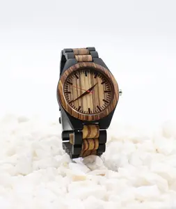 Black Metal & Zebra Wood Watch by Terrain Natural Quartz - Wooden Wrist Watches - Groomsmen Gifts Outdoor Camping Hiking Free Engraving