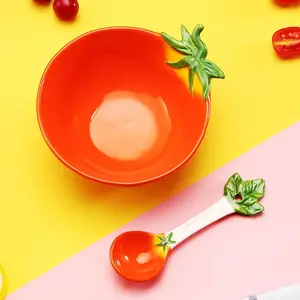 Creative Tomato Shaped Ceramic Dessert Salad Bowl Cute Cartoon Soup Bowls Household Instant Noodles Bowl Rice Bowl Salad Serving Bowls Tableware