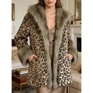 Women's medium length leopard print fur coat - long sleeved, fashionable, warm and comfortable, suitable for various occasions, unique single item clothing style TikTokShop Black Friday