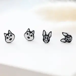French Bulldog Threadless Pushpin • Husky Cartilage Earring • Dog Dainty Tragus Labret • Cute Puppy Conch Piercing • Small Screwback Stud