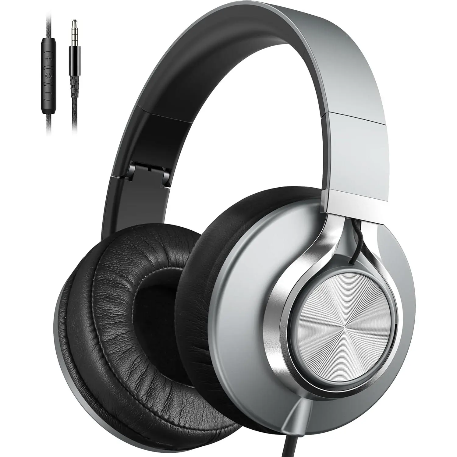Headphones Wired with Microphone, Over-Ear Foldable Noise Isolation Headsets with Volume Control 3.5mm for Teens Adult Smartphones Chromebook (Grey)