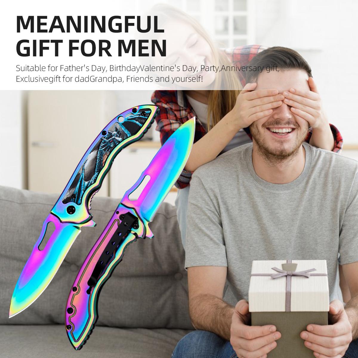 Tactical Iridescent Folding Pocket Knife, Essential Outdoor Survival EDC Tool