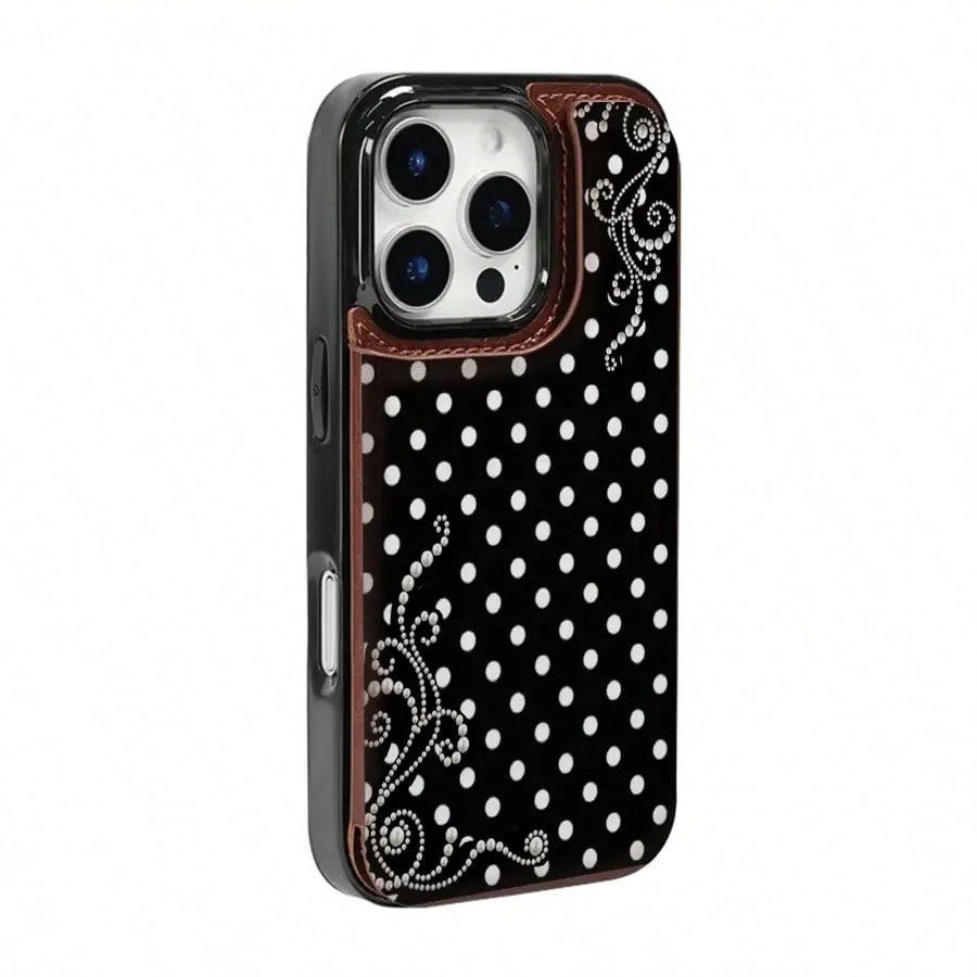 2D image Pearl Polka Dot Dream Patterned Card Holder Leather Case Is Compatible With IPhone 17 Pro Max/Air/16/15/14/13/12/11.For Samsung S22/S23/S24/25. It's An Ideal Gift For Christmas, Valentine's Day, And New Year's, Perfect For Boyfriends,