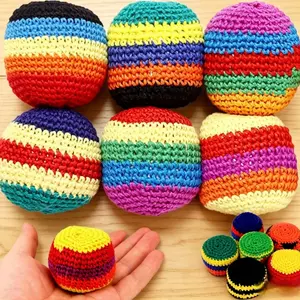 Random 1/6/12 PCS Hand-Made Knitted Hacky Sack, 2026 Upgraded Assorted Foot Bag Crochet Hacky Sacks for Adults, Juggling Balls for Beginners, Multicolored Geometric Pattern, Ready-to-Use Hacky Sacks