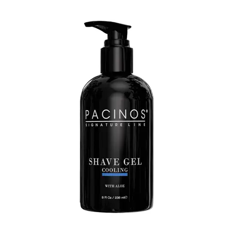 Pacinos Signature Line 8 fl oz Shave Gel with Aloe & Mentha Piperita (Peppermint) Oil - US Men's Cooling Water Razor Foam for Irritation Relief, Skin Conditioning, Cleansing, Fresh Moisturized Skin, Smoothness